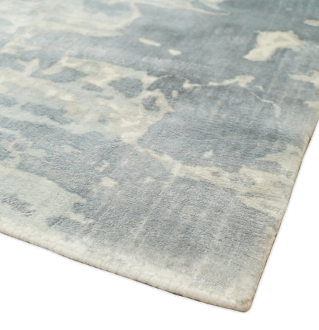 Modern Abstract Handmade 8x10 Beige and Gray Bamboo Silk Area Rug