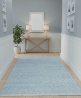 Modern Abstract Ivory and Blue 5.6x8 Hand Knotted Bamboo Silk Area Rug