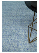 Modern Abstract Ivory and Blue 5.6x8 Hand Knotted Bamboo Silk Area Rug