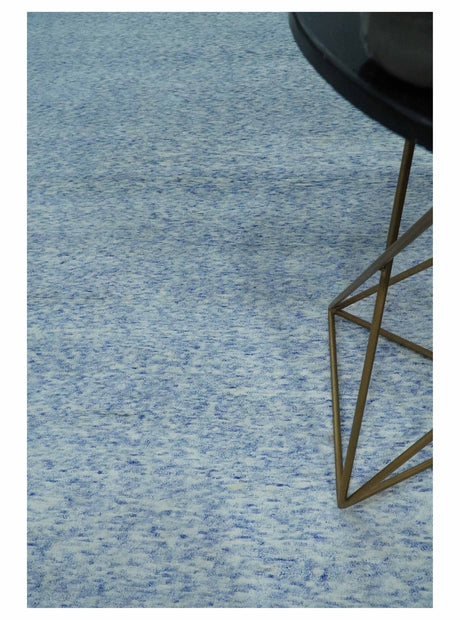 Modern Abstract Ivory and Blue 5.6x8 Hand Knotted Bamboo Silk Area Rug