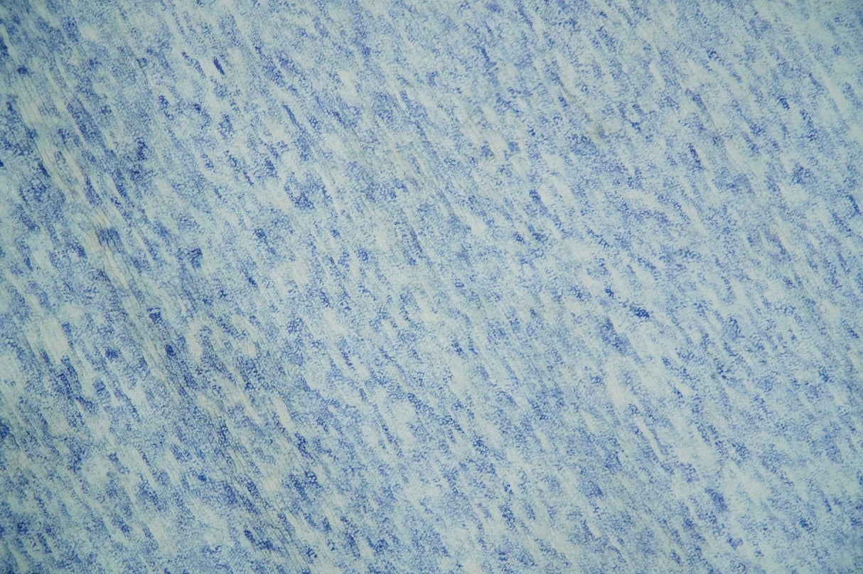 Modern Abstract Ivory and Blue 5.6x8 Hand Knotted Bamboo Silk Area Rug
