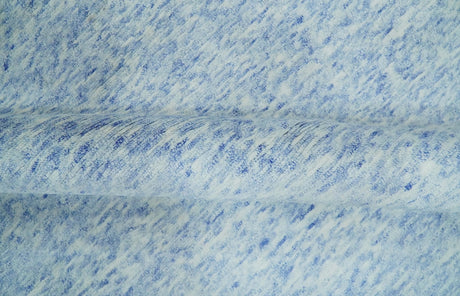 Modern Abstract Ivory and Blue 5.6x8 Hand Knotted Bamboo Silk Area Rug
