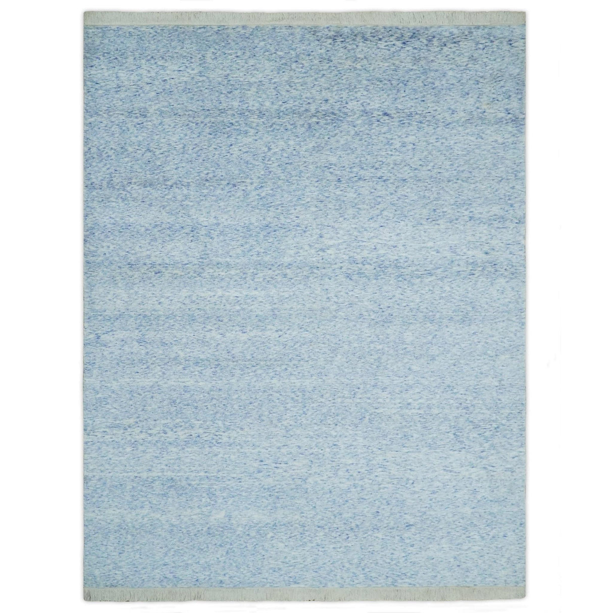Modern Abstract Ivory and Blue 5.6x8 Hand Knotted Bamboo Silk Area Rug