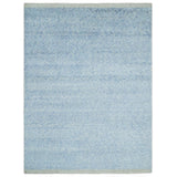 Modern Abstract Ivory and Blue 5.6x8 Hand Knotted Bamboo Silk Area Rug