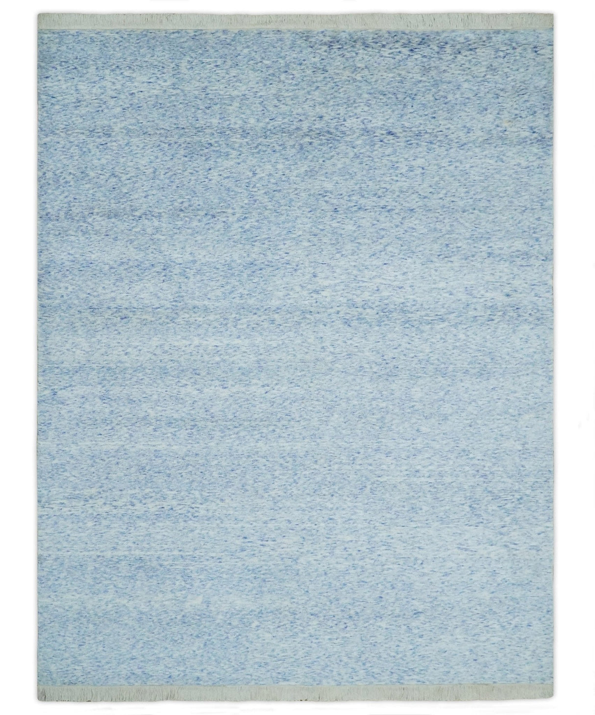 Modern Abstract Ivory and Blue 5.6x8 Hand Knotted Bamboo Silk Area Rug