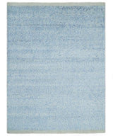 Modern Abstract Ivory and Blue 5.6x8 Hand Knotted Bamboo Silk Area Rug