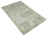 Modern Abstract Ivory, Green and Charcoal 5x8 Hand loom Wool and Viscose Area Rug