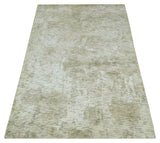Modern Abstract Ivory, Green and Charcoal 5x8 Hand loom Wool and Viscose Area Rug