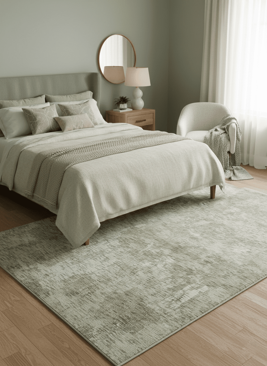 Modern Abstract Ivory, Green and Charcoal 5x8 Hand loom Wool and Viscose Area Rug