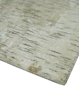 Modern Abstract Ivory, Green and Charcoal 5x8 Hand loom Wool and Viscose Area Rug