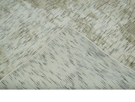 Modern Abstract Ivory, Green and Charcoal 5x8 Hand loom Wool and Viscose Area Rug