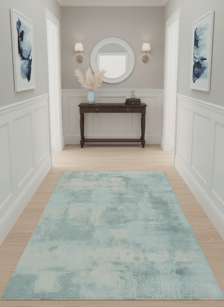 Modern Abstract Light Blue, Beige and Gray Hand loom 5x8 wool and Viscose Area Rug