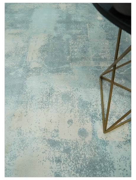 Modern Abstract Light Blue, Beige and Gray Hand loom 5x8 wool and Viscose Area Rug