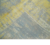 Modern Abstract Mustard, Gray, Teal and Ivory texture Hand Knotted 8x10 wool and Art Silk area rug