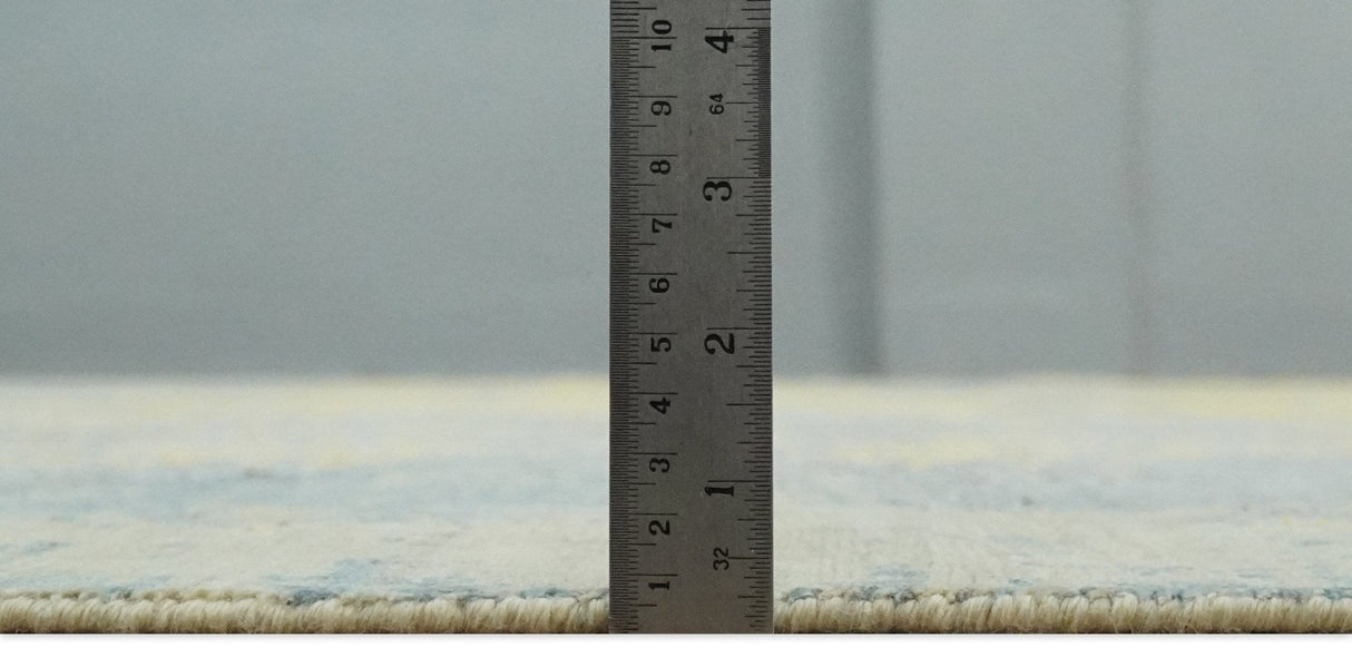 Modern Abstract Mustard, Gray, Teal and Ivory texture Hand Knotted 8x10 wool and Art Silk area rug-Area Rug-Parc Decor