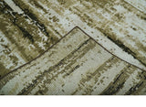 Modern Abstract Olive, ivory and Green Hand Knotted 5x8 wool and Art Silk Area Rug-Area Rug-Parc Decor