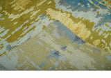 Modern Abstract Olive, Silver, Blue and Charcoal 5x8 Hand Knotted wool Area Rug