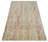Modern Abstract Peach, Ivory, Gold and Charcoal Hand loom 5x8 Wool and Viscose Area Rug