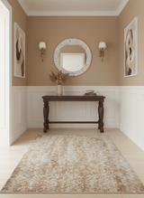 Modern Abstract Peach, Ivory, Gold and Charcoal Hand loom 5x8 Wool and Viscose Area Rug