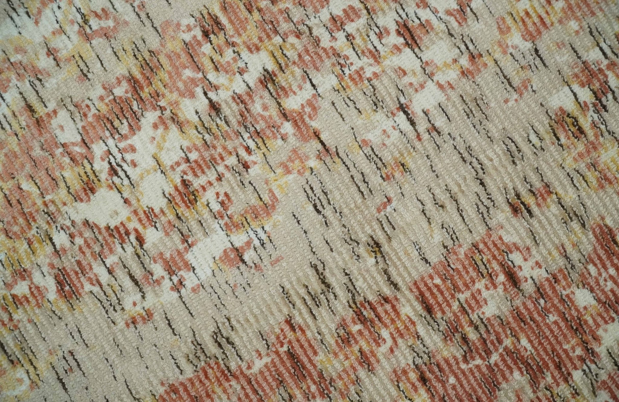 Modern Abstract Peach, Ivory, Gold and Charcoal Hand loom 5x8 Wool and Viscose Area Rug