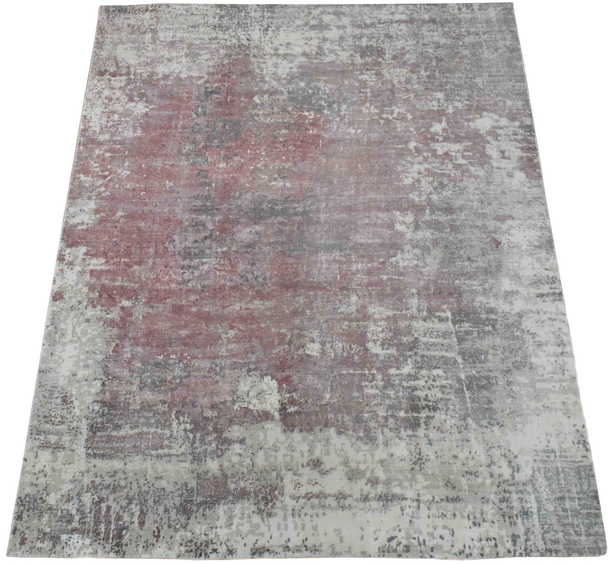Modern Abstract Pink And Ivory Hand Loom Viscose 6x8 Area Rug