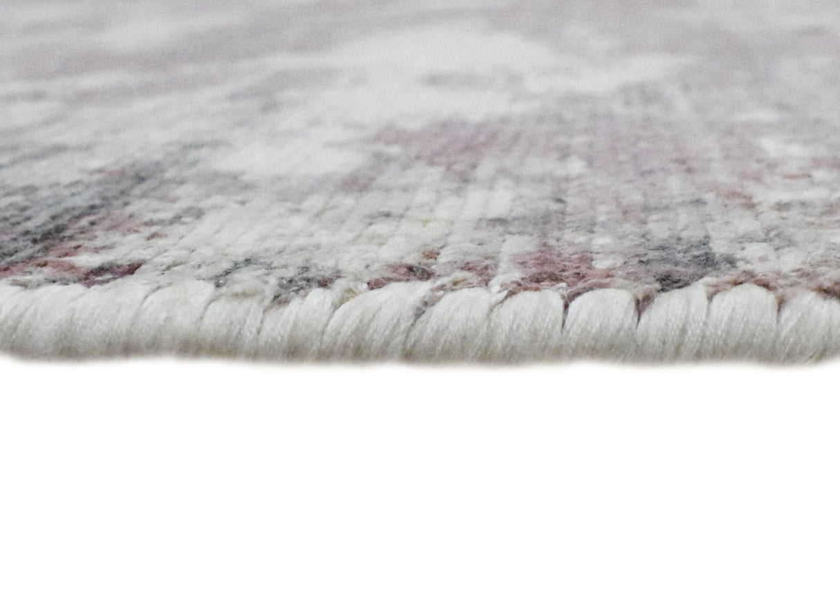 Modern Abstract Pink And Ivory Hand Loom Viscose 6x8 Area Rug