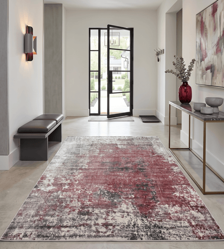 Modern Abstract Pink And Ivory Hand Loom Viscose 6x8 Area Rug