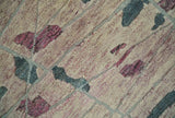 Modern Abstract Pink, Purple, Beige and Green Hand Knotted 5x8 wool Area Rug