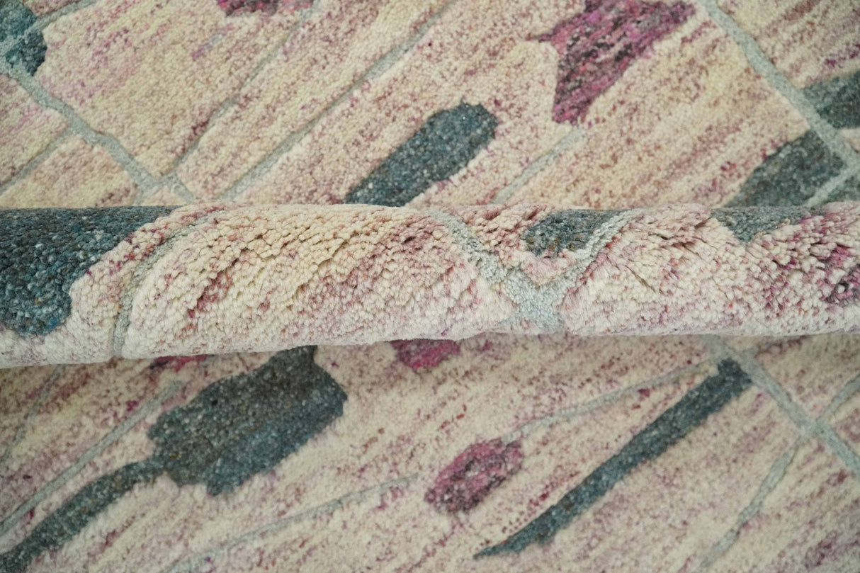 Modern Abstract Pink, Purple, Beige and Green Hand Knotted 5x8 wool Area Rug