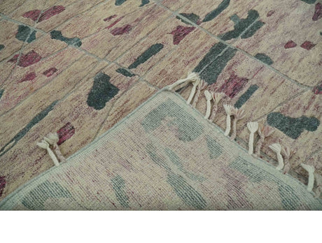 Modern Abstract Pink, Purple, Beige and Green Hand Knotted 5x8 wool Area Rug