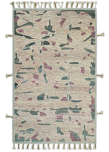 Modern Abstract Pink, Purple, Beige and Green Hand Knotted 5x8 wool Area Rug