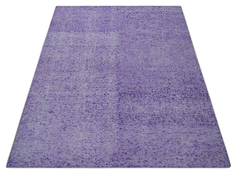 Modern Abstract Purple and Silver Hand knotted 8x10 Woven Art Silk Area Rug