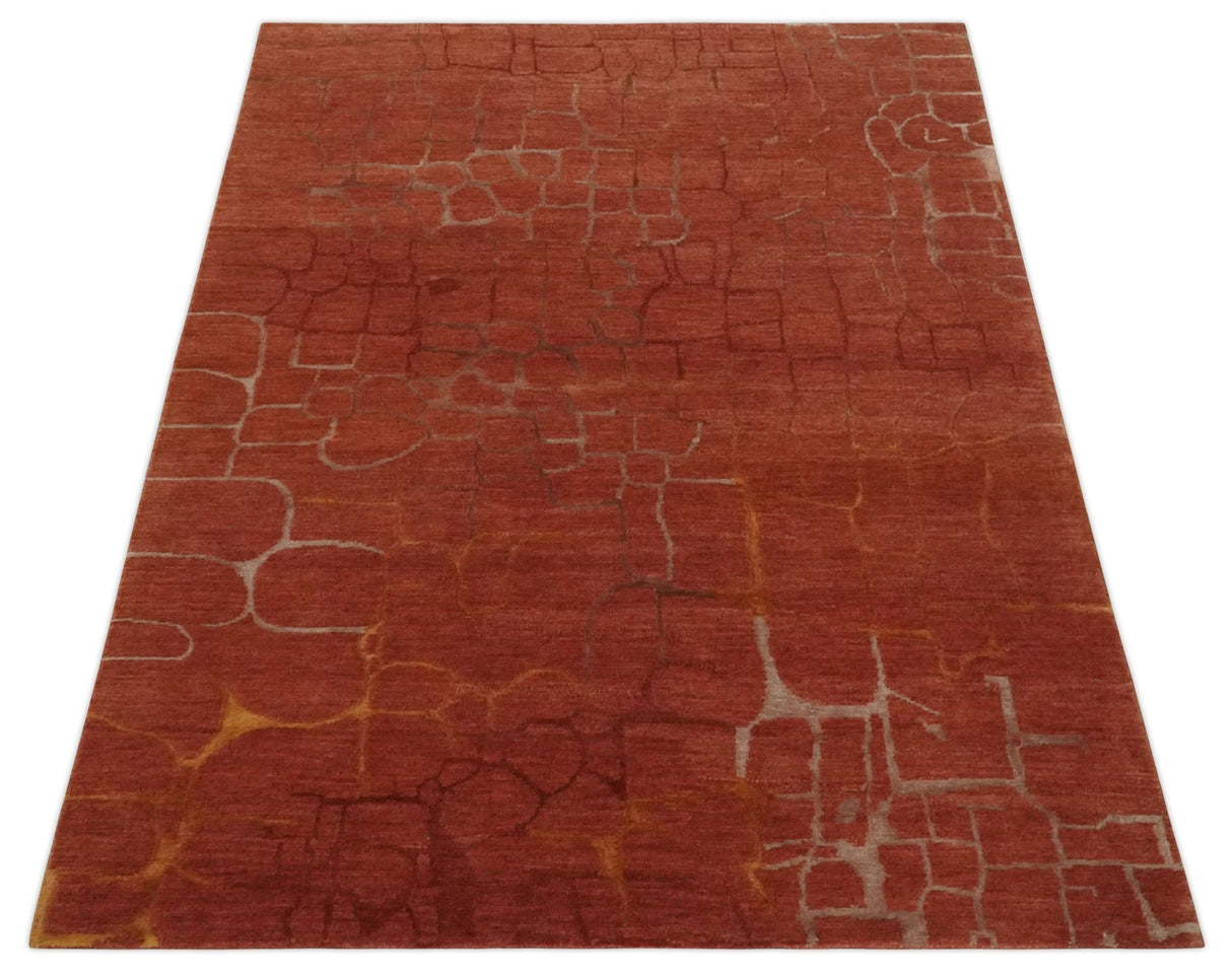 Modern Abstract Rust 5x7 Handloom wool and Art Silk Area Rug-Area Rug-Parc Decor