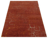 Modern Abstract Rust 5x7 Handloom wool and Art Silk Area Rug-Area Rug-Parc Decor