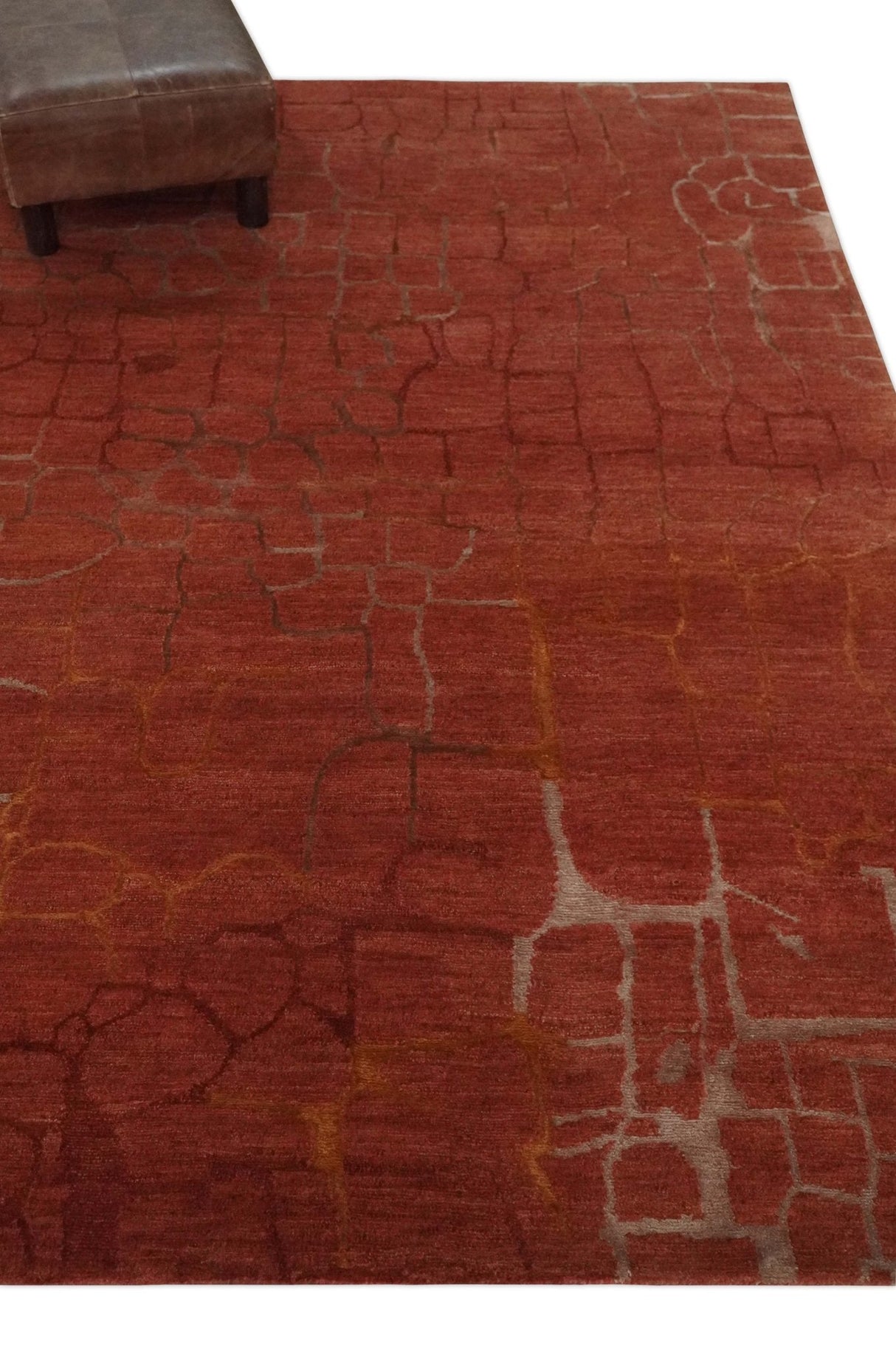 Modern Abstract Rust 5x7 Handloom wool and Art Silk Area Rug-Area Rug-Parc Decor