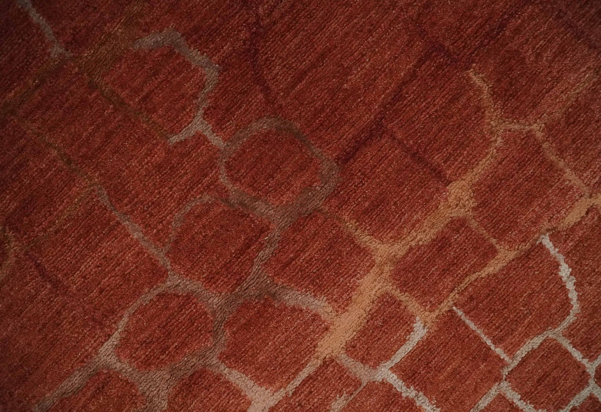 Modern Abstract Rust 5x7 Handloom wool and Art Silk Area Rug-Area Rug-Parc Decor
