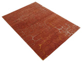 Modern Abstract Rust 5x7 Handloom wool and Art Silk Area Rug-Area Rug-Parc Decor