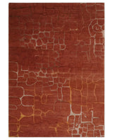 Modern Abstract Rust 5x7 Handloom wool and Art Silk Area Rug-Area Rug-Parc Decor