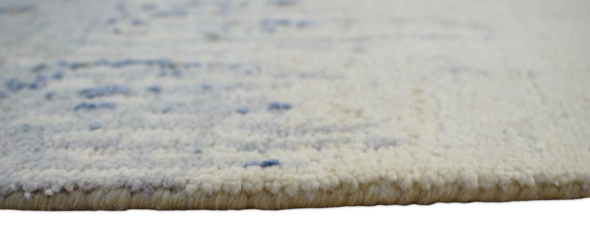 Modern Abstract Rust And Blue Hand Knotted Bamboo Silk 8x10 Area Rug