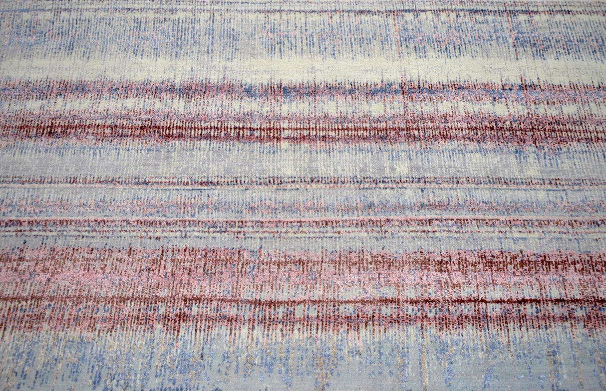 Modern Abstract Rust And Blue Hand Knotted Bamboo Silk 8x10 Area Rug