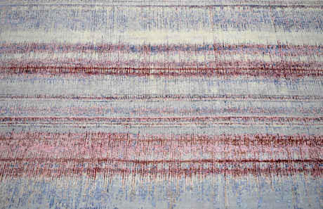 Modern Abstract Rust And Blue Hand Knotted Bamboo Silk 8x10 Area Rug