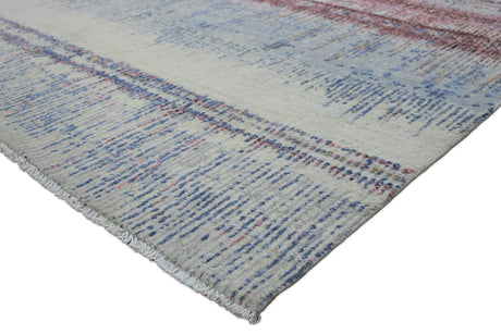 Modern Abstract Rust And Blue Hand Knotted Bamboo Silk 8x10 Area Rug