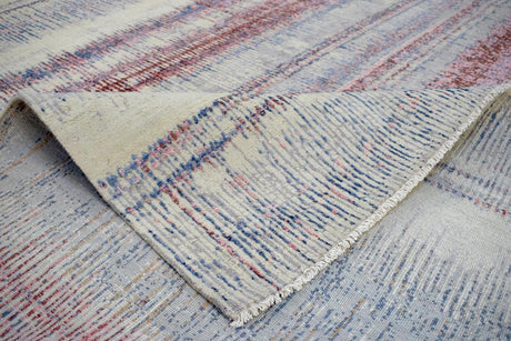 Modern Abstract Rust And Blue Hand Knotted Bamboo Silk 8x10 Area Rug