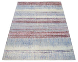 Modern Abstract Rust And Blue Hand Knotted Bamboo Silk 8x10 Area Rug
