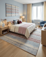 Modern Abstract Rust And Blue Hand Knotted Bamboo Silk 8x10 Area Rug