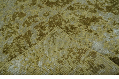 Modern Abstract Shades of Olive and Silver 5x8 Hand knotted wool and art silk area rug