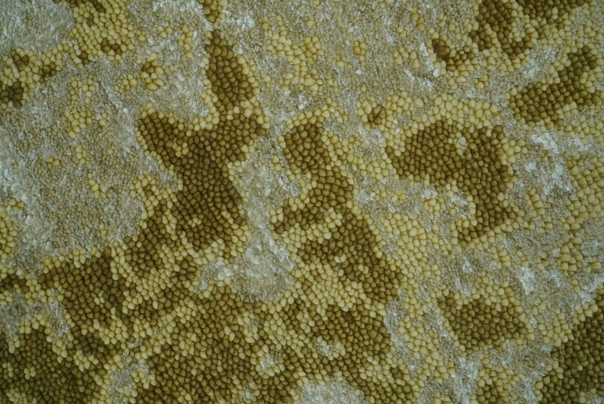 Modern Abstract Shades of Olive and Silver 5x8 Hand knotted wool and art silk area rug-Area Rug-Parc Decor