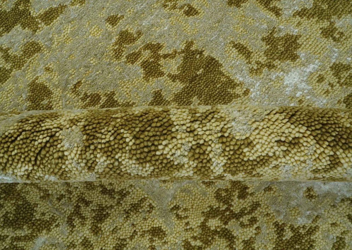 Modern Abstract Shades of Olive and Silver 5x8 Hand knotted wool and art silk area rug-Area Rug-Parc Decor