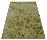 Modern Abstract Shades of Olive and Silver 5x8 Hand knotted wool and art silk area rug-Area Rug-Parc Decor