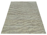 Modern Abstract Silver and Beige Hand knotted 6x9 Art Silk Area Rug-Area Rug-Parc Decor